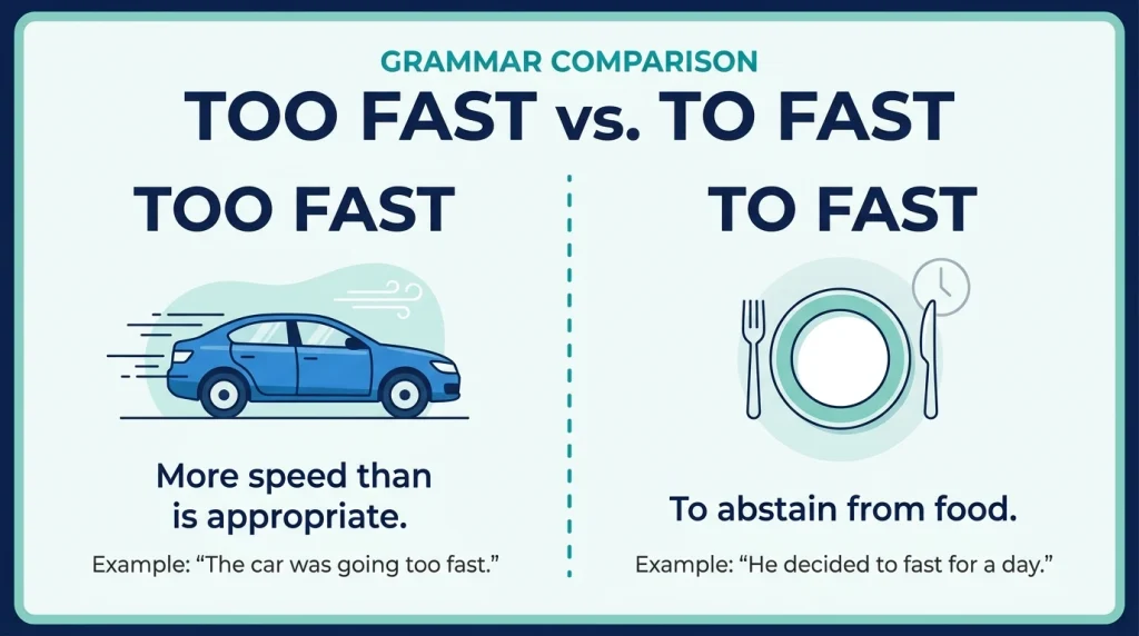 To fast vs too fast with meanings and examples.