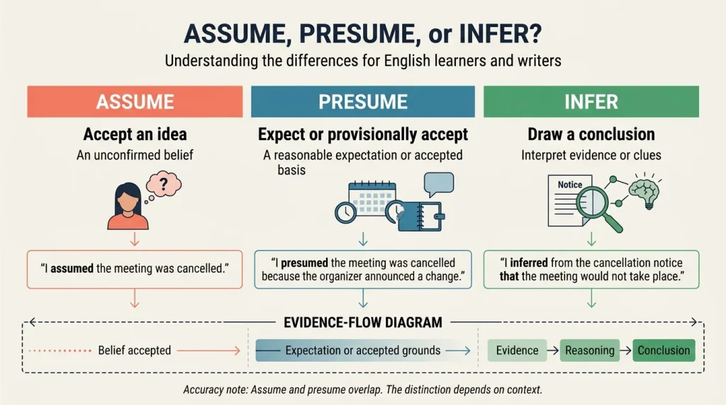 Assume, Presume, and Infer in Real English.
