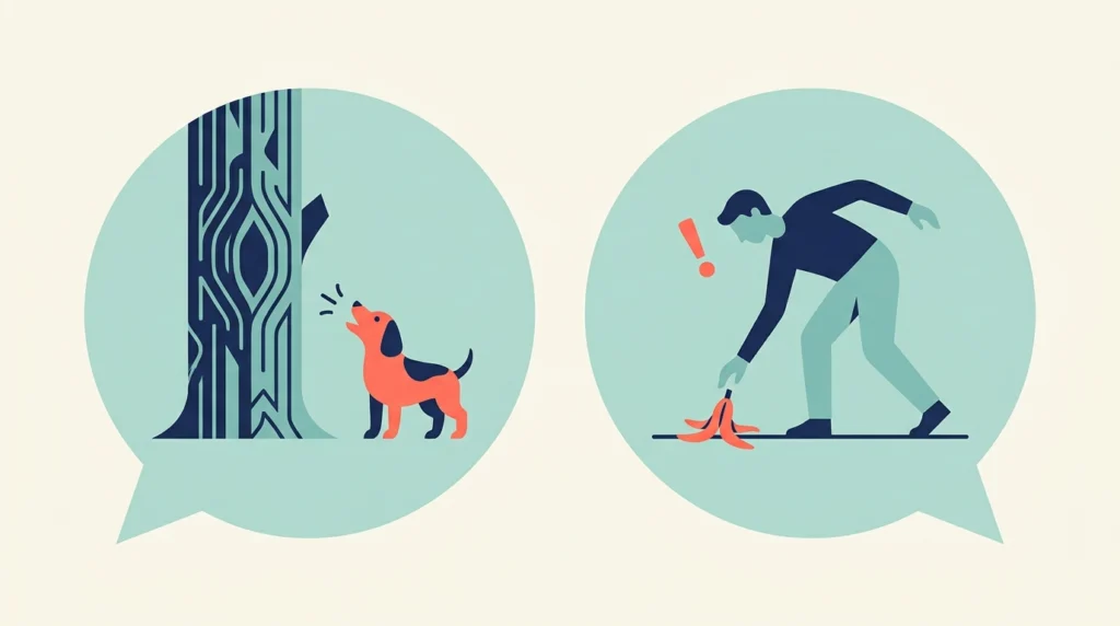 Illustration showing the difference between a pun and a joke.