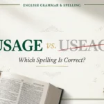 : Usage vs. useage spelling comparison showing usage as the correct English spelling and useage as incorrect.