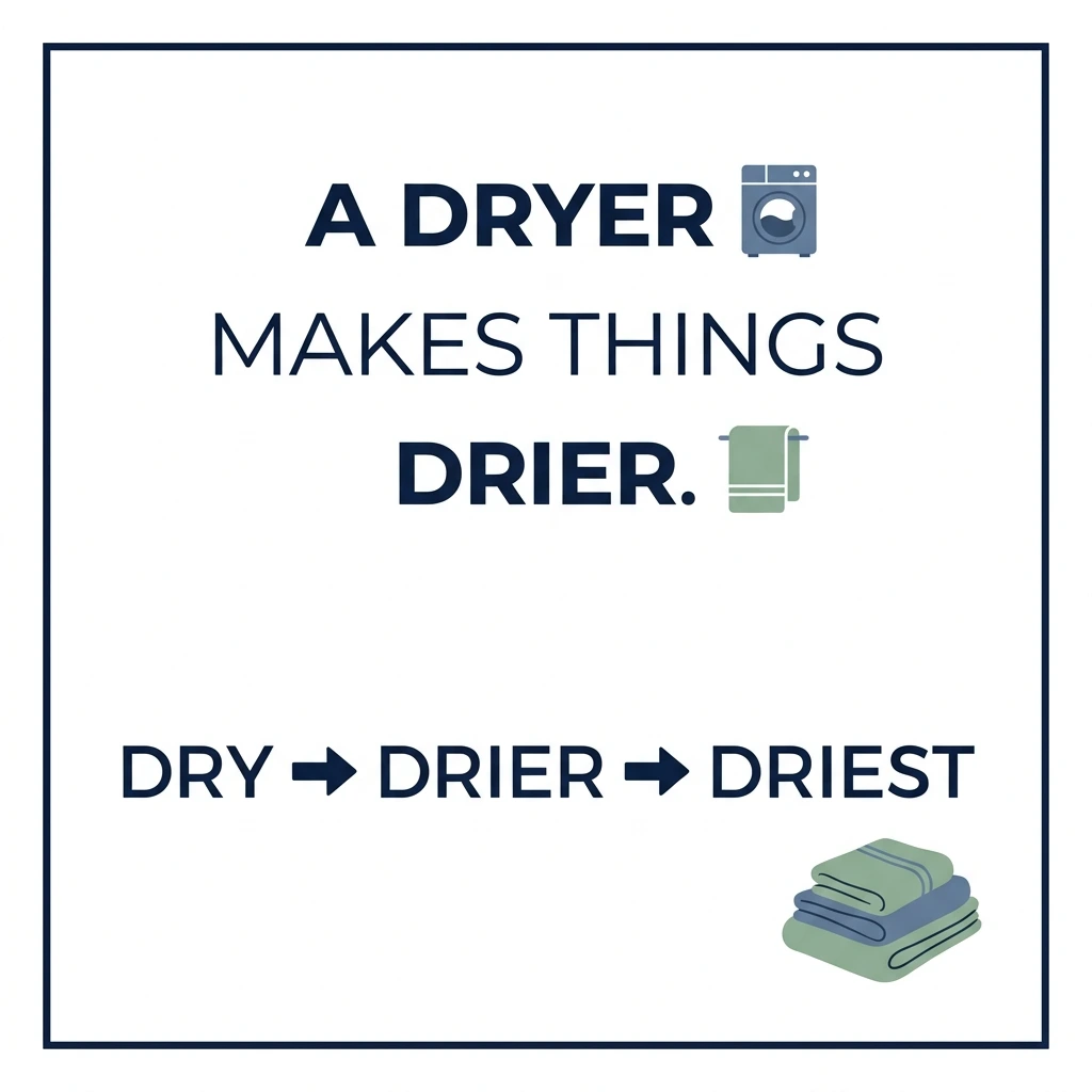 Drier versus dryer memory trick showing that a dryer makes things drier.