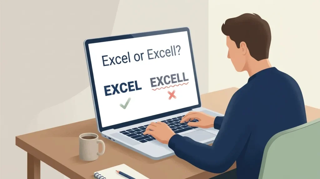 Excel or Excell spelling comparison showing Excel as the correct spelling.