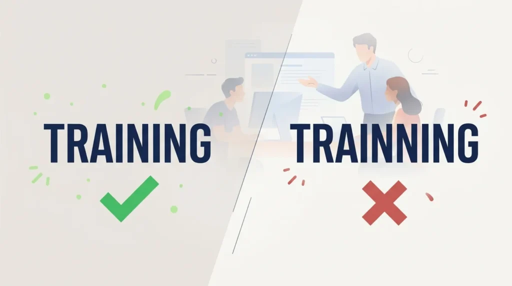 Training or trainning spelling comparison showing training as the correct form.